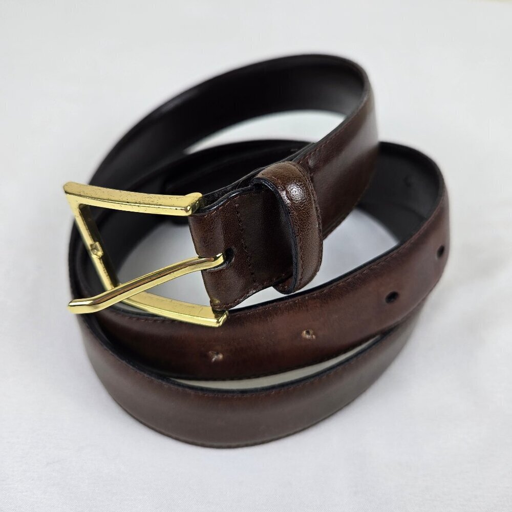 Men's Unbranded Size 36 Brown Leather Belt Gold Hardware Office Casual Neutral
